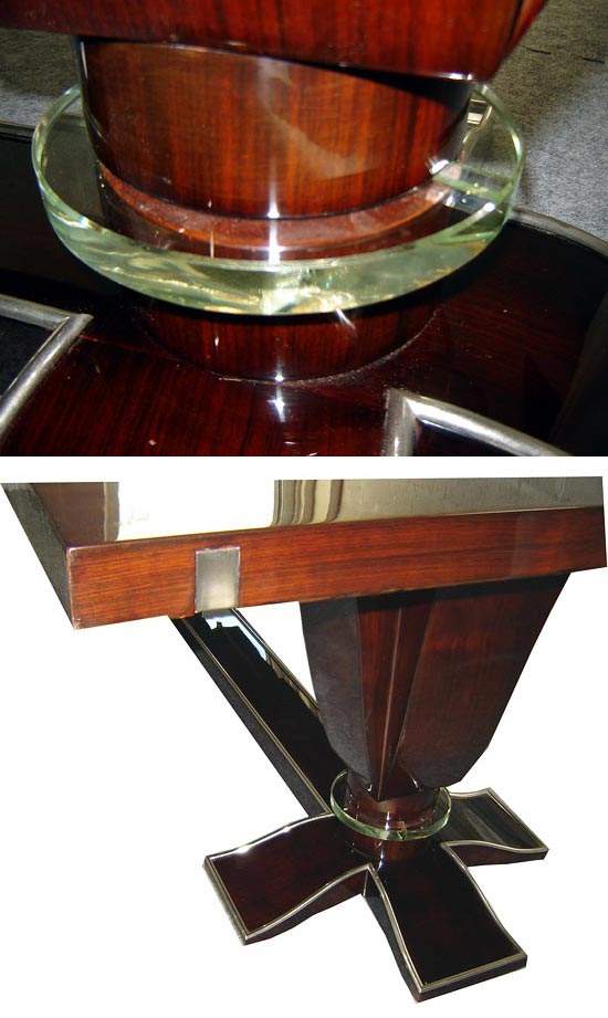 French Art Deco Glass Circles Palissandre Dining Table