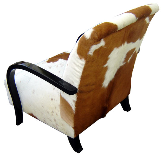 French Art Deco Club Chair in Cowhide & Black Lacquer