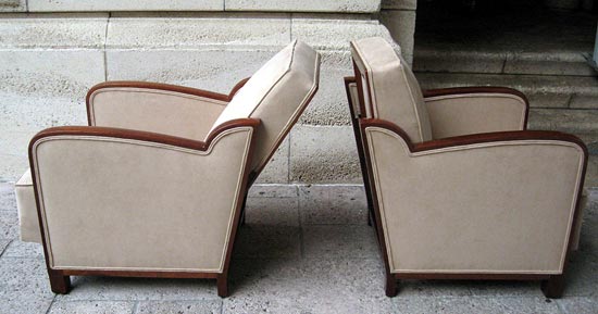 Pair French Art Deco Reclining Club Chairs