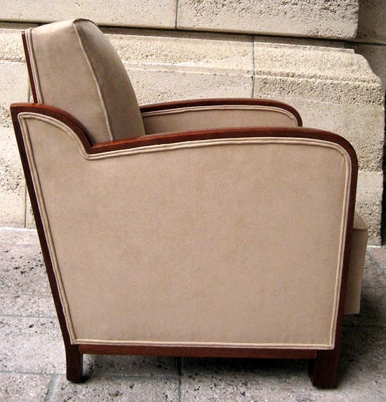 Pair French Art Deco Reclining Club Chairs