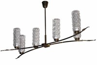 French 1950’s Brass and Glass Chandelier