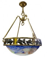 French Art Deco Bronze and Pate d’Verre Chandelier