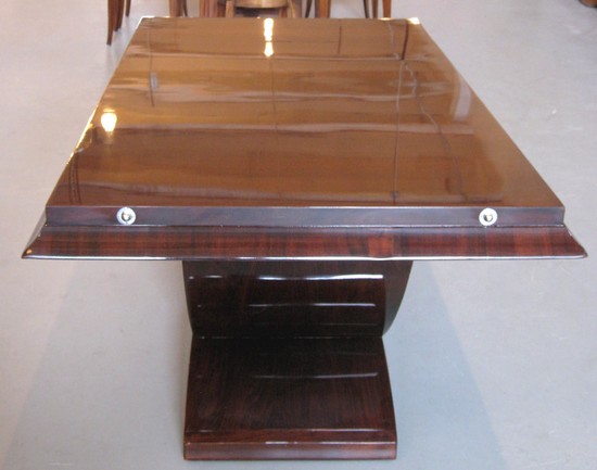 French Art Deco Streamline U Base Mahogany Dining Table