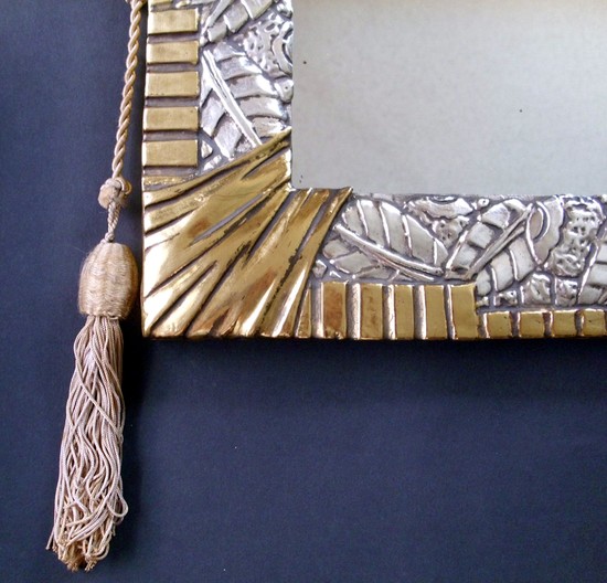French Art Deco White and Yellow Gold Geometric Foliage Mirror