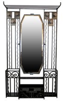 French Art Deco Wrought Iron Hall Tree with Mirror