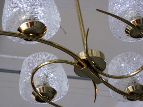 French 1950’s Brass Chandelier with Glass Shades