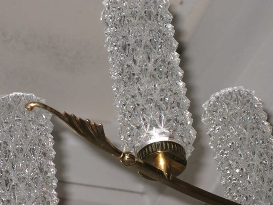 French 1950’s Brass and Glass Chandelier