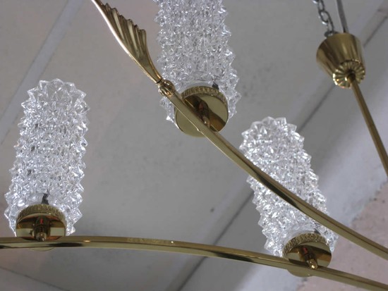 French 1950’s Brass and Glass Chandelier