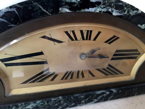 French Art Deco Charles Hour Marble Bronze Table or Mantel Clock