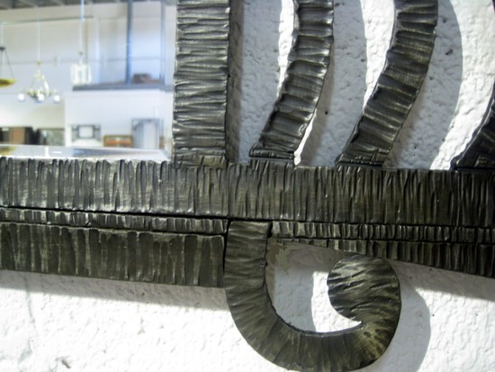 French Art Deco Wrought Iron Mirror Geometric Waves