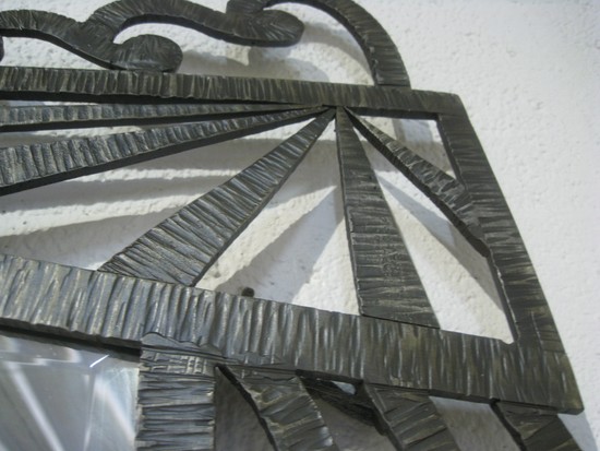 French Art Deco Wrought Iron Mirror Geometric Waves