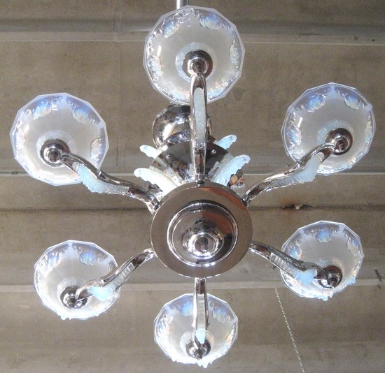 Pair Atelier Petitot French Art Deco Chandeliers