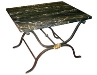 French Art Deco Wrought Iron and Portoro Marble Table