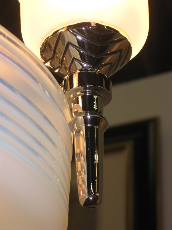 French Art Deco Opalescent Glass Modernist Industrial Chandelier