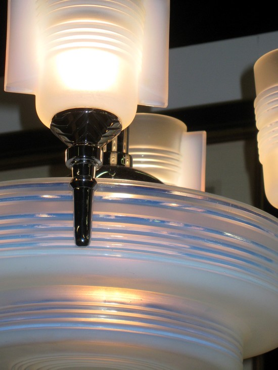 French Art Deco Opalescent Glass Modernist Industrial Chandelier