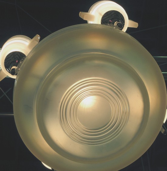 French Art Deco Opalescent Glass Modernist Industrial Chandelier