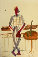 Jerry Roth American Art Deco Watercolor of a Depression Era Dandy
