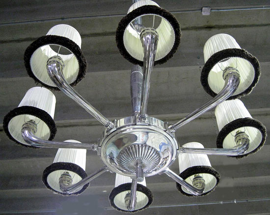 French Art Deco Silvered Bronze Chandelier