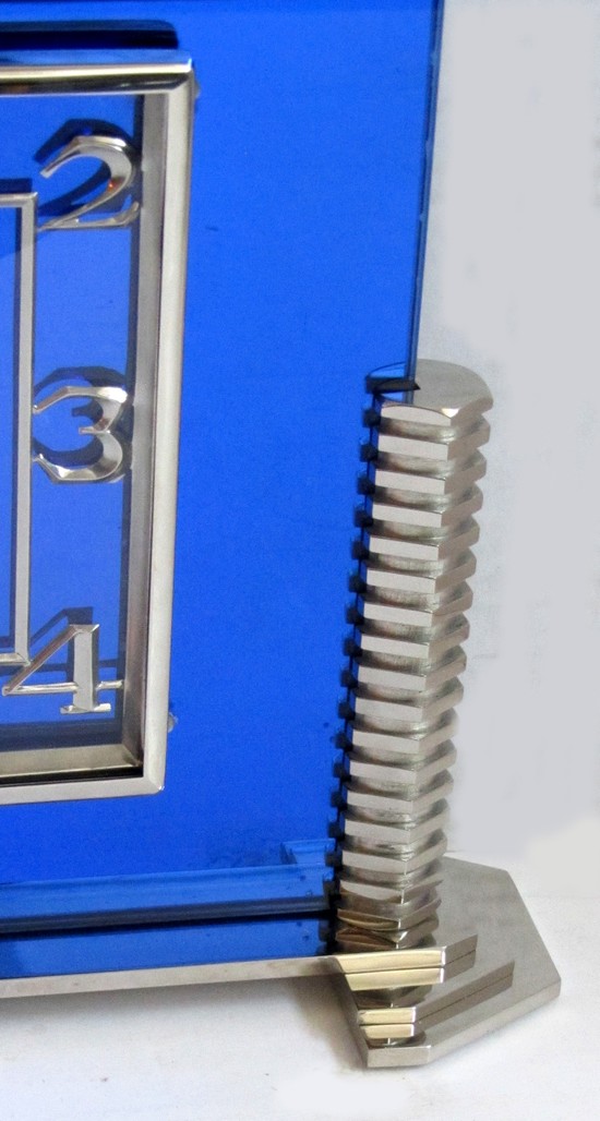 Large French Art Deco Cobalt Blue Mirror and Nickel Clock by LANCEL Paris