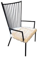 French Mid-Century Modern Design Armchair with Lambs Wool Seat