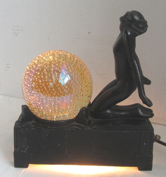 Original Frankart American Art Deco Lady Lamp with Crystal Ball