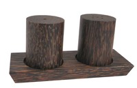Pair of French Art Deco Palmwood Salt and Pepper Shakers with Tray