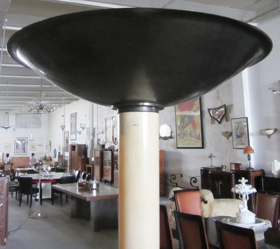 French Art Deco Parchment Torchiere with Metal Shade and Base