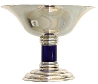 Pair French Art Deco Puiforcat Silverplate and Lapis Lazuli Tazzas