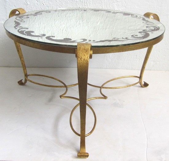 French Art Deco Wrought Iron and Mirror Grave Cocktail Table by Rene Druet