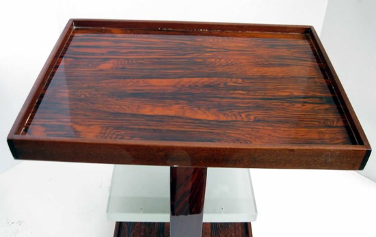 Pair of French Art Deco Rosewood and Saint-Gobain Glass Sofa Side Tables.