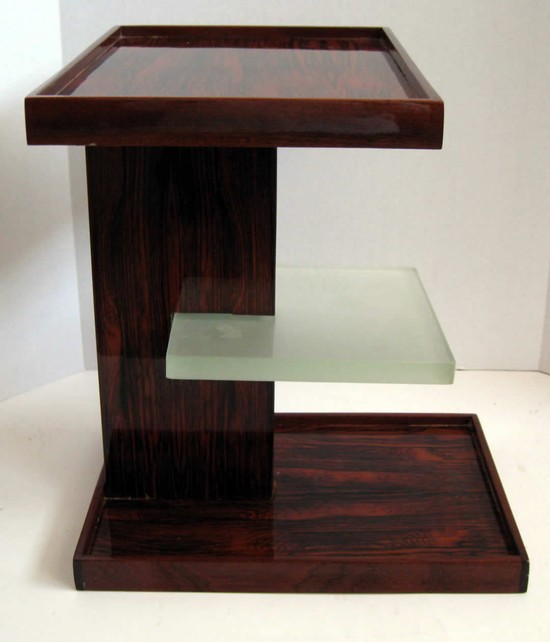 Pair of French Art Deco Rosewood and Saint-Gobain Glass Sofa Side Tables.