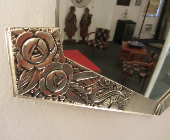 French Art deco Silverleaf Mirror with Geometric Roses
