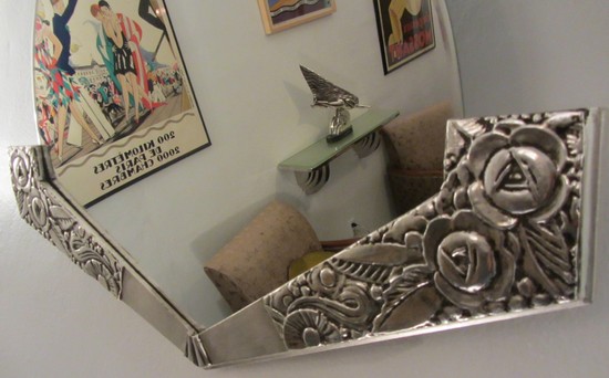 French Art deco Silverleaf Mirror with Geometric Roses