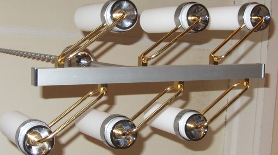 French Art Deco 1940s Brass and Chrome Six Light Ceiling Fixture