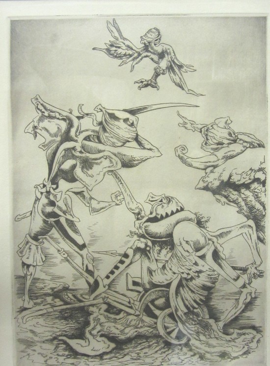Surrealistic Etching by Kurt Seligmann “The Slaying of Laius”