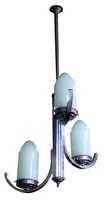 French Art Deco Ceiling Light with Ice Blue Glass Shades