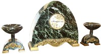 Three Piece French Art Deco Clock Set