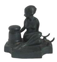 Very Rare Original American Art Deco Frankart Figural Lady Inkwell and Pen Holder