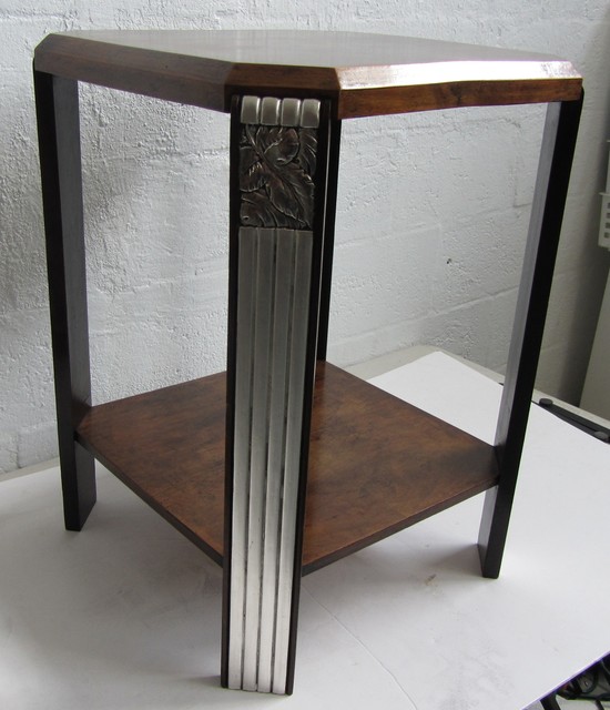 French Art Deco Walnut and Silverleaf Occasional Table