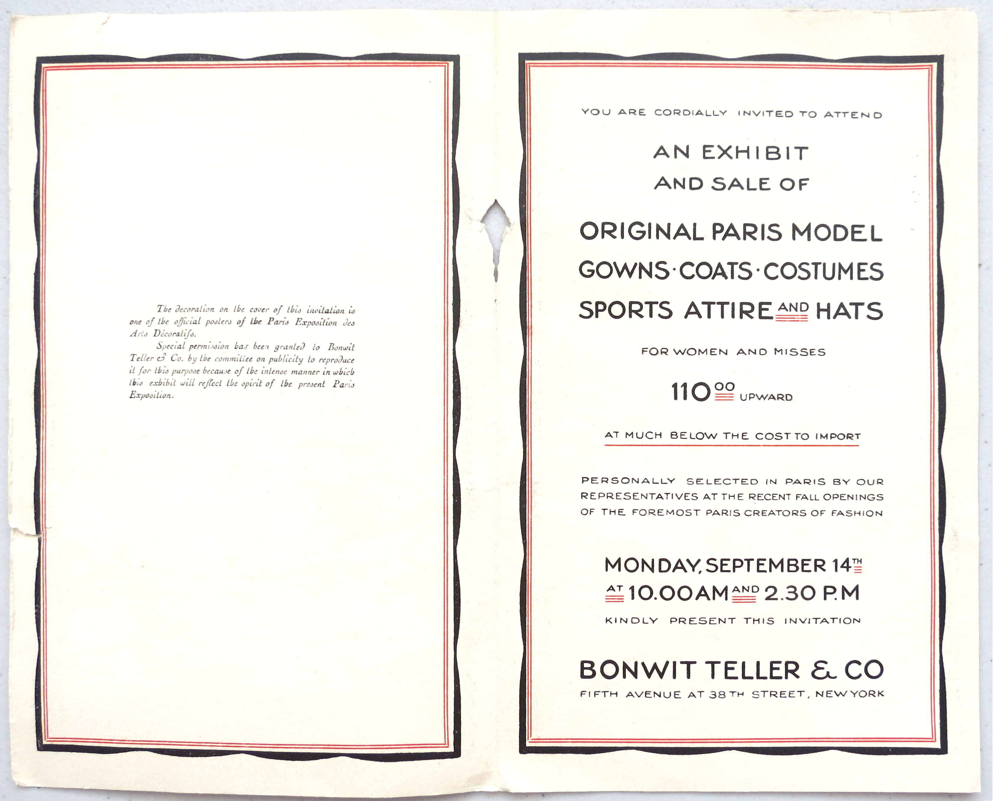 1925 Paris Exposition Opened Invitation of 1925 Paris Exposition